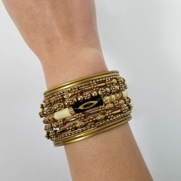 Black and Gold Enameled Bangle Set - Picture 2 of 2